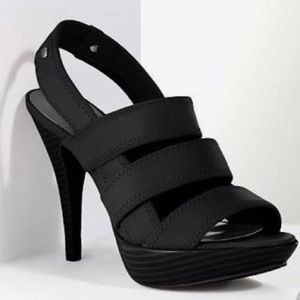 VERA WANG black stretch straps banded stiletto heels size 10